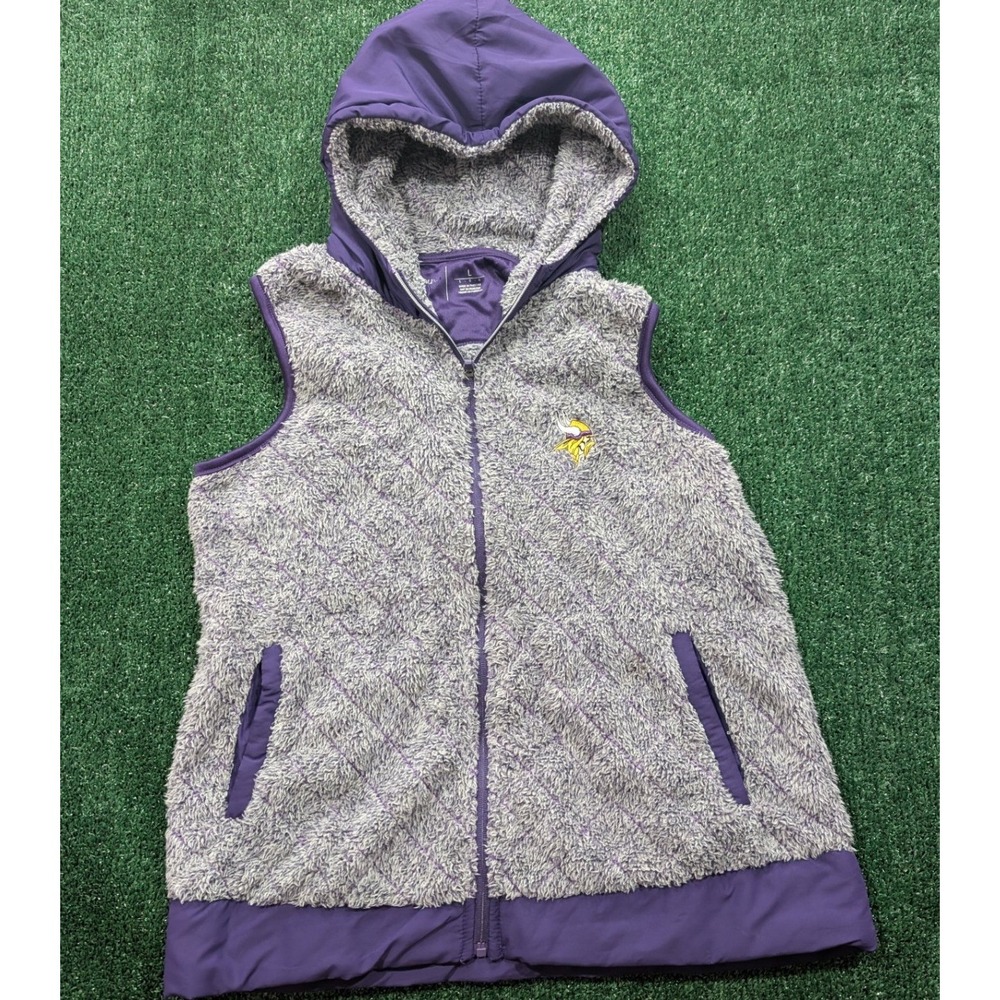 Antigua Minnesota Vikings Women's Large Sherpa Fleece Vest Purple Hooded NFL